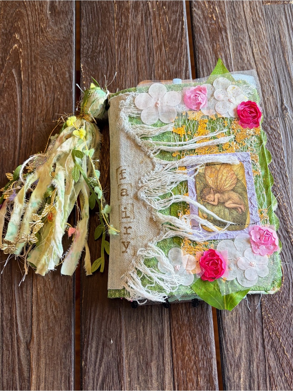 Fairy Junk Journal Gold Floral Denim Boho Grungy Decorated 3 Sig Softcover